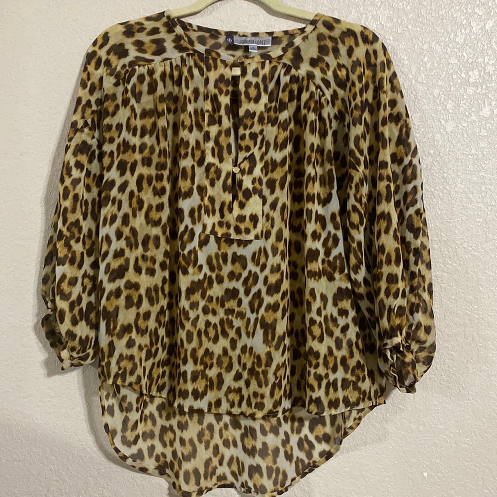 Jeniffer Lopez leopard print blouse hi-low cut size medium